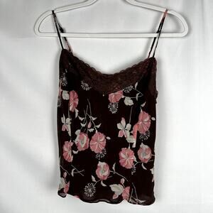 Vtg Ann Taylor LOFT 100% Silk Women‎ size 6 Brown 90's Y2K Lace Cami Fairycore